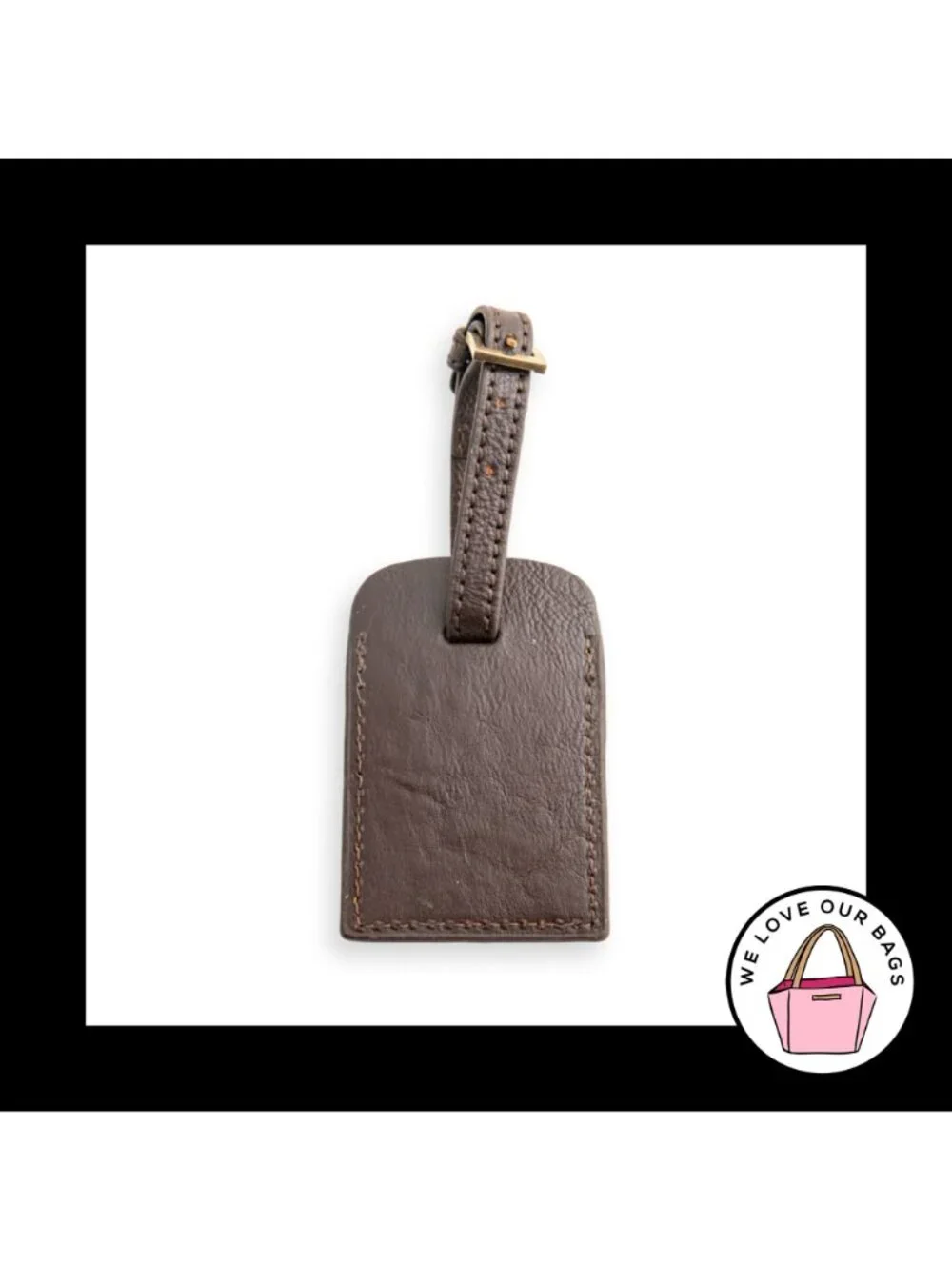 BRICS LUGGAGE ID Hang Tag Brown Leather Buckle Loop Strap Bag Charm Keychain Fob
